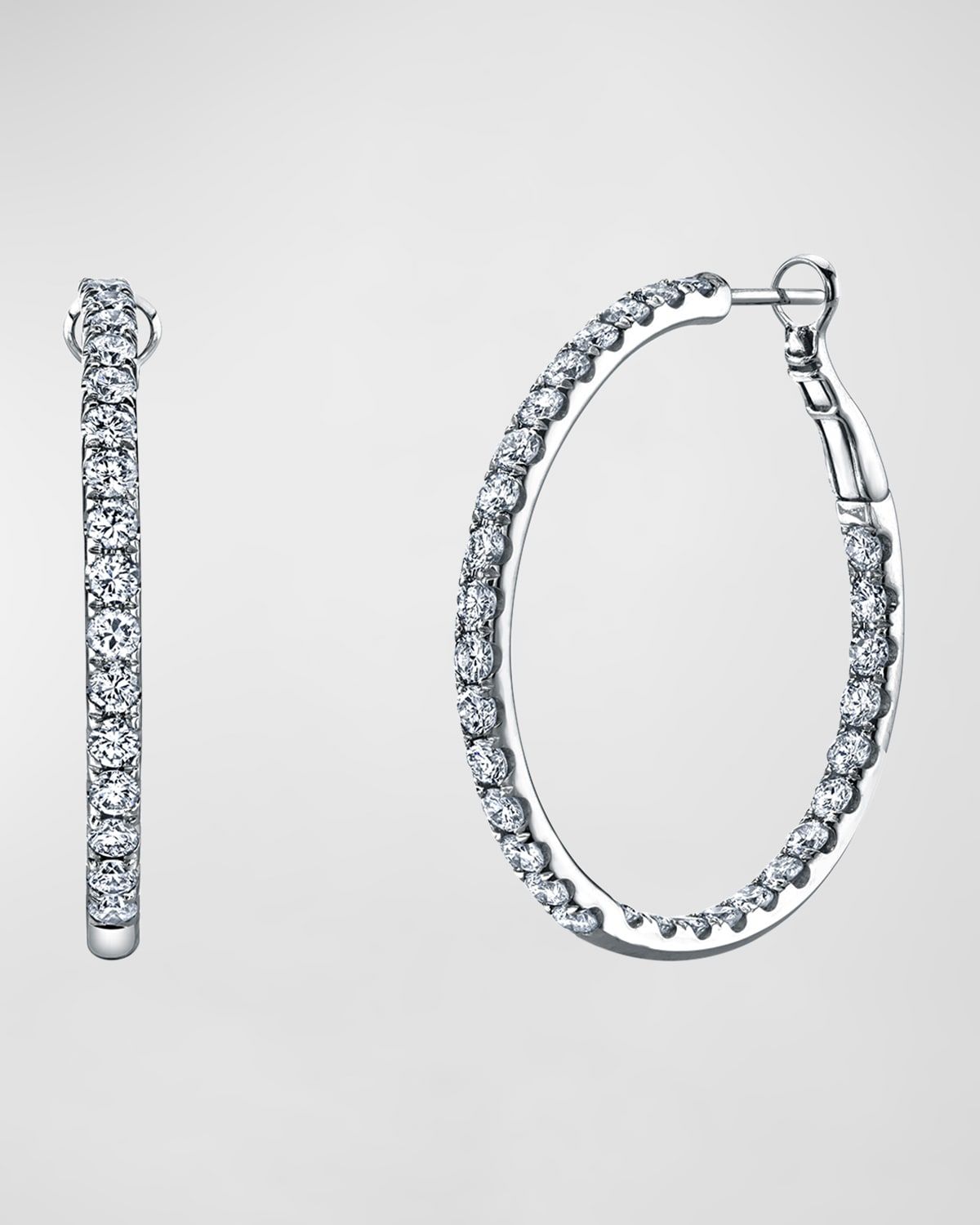 18K Gold Round Diamond Hoop Earrings, 5.1tcw/1.5"L