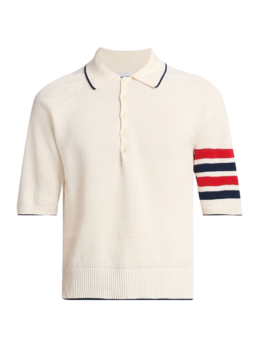 Men's Cross Over Tuck Stitch Linen-Cotton Polo Shirt - White - Size XXL