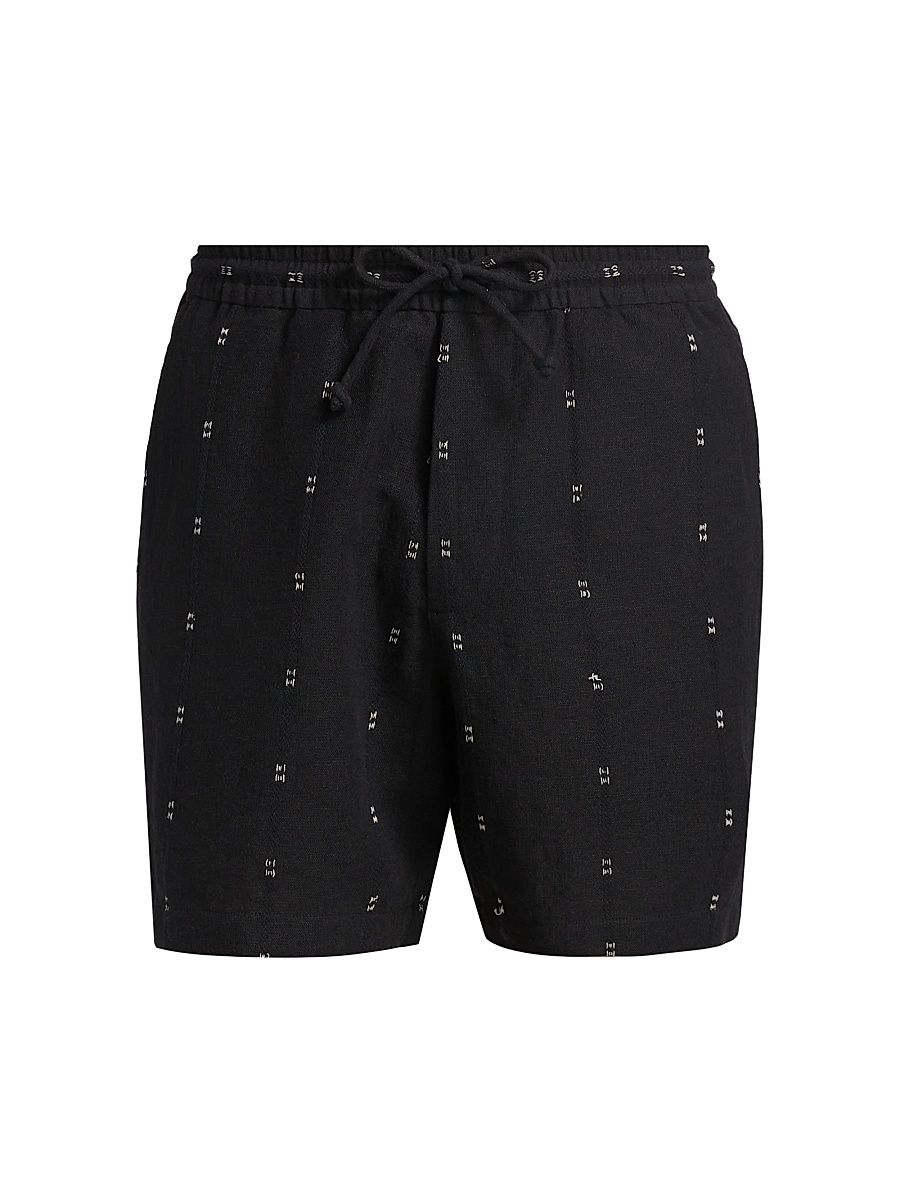 Men's Marc Embroidered Cotton-Linen Shorts - Black - Size Medium