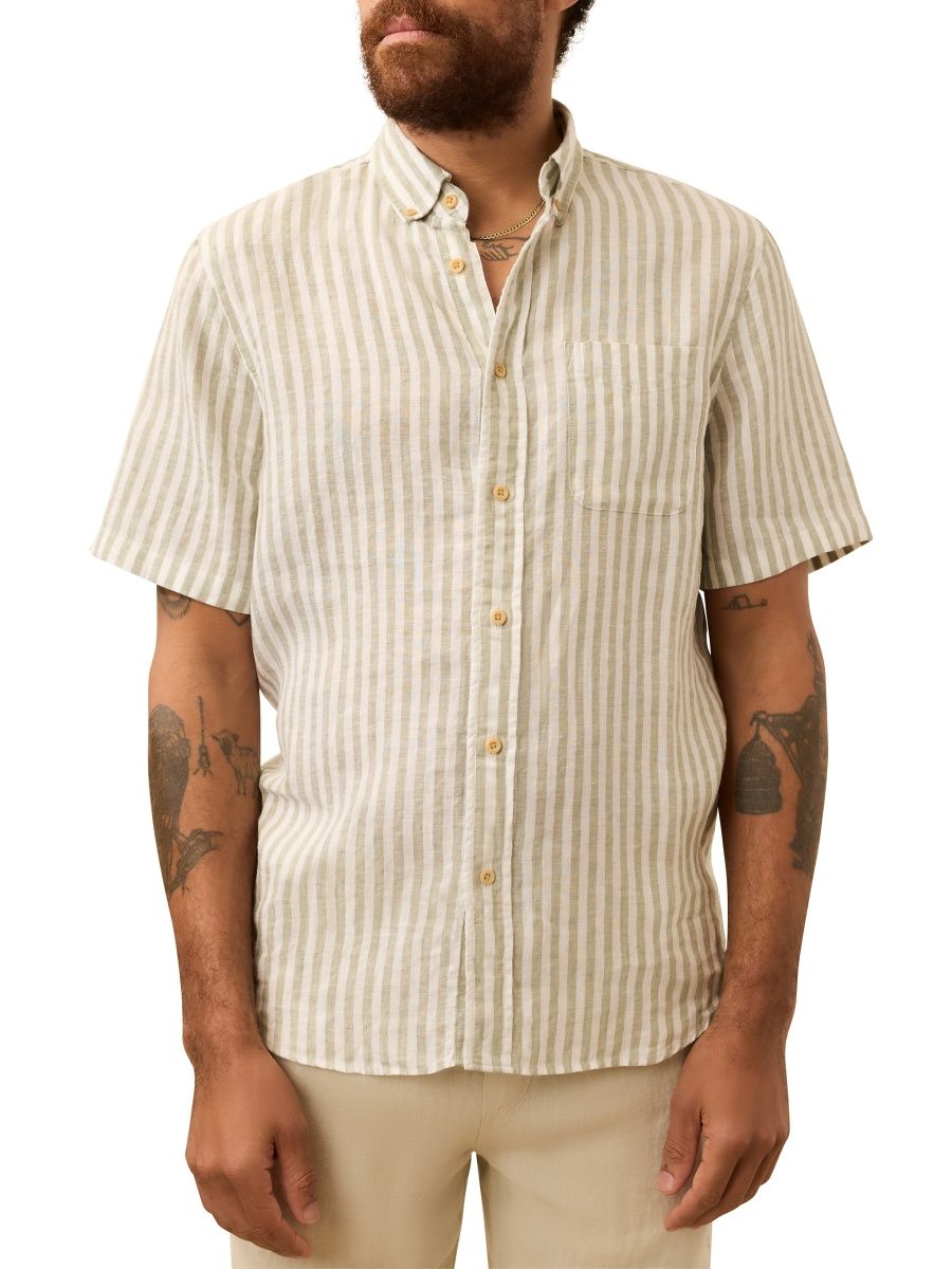 Faherty Brand Men's Laguna Linen Short-Sleeve Shirt - Green Hill Stripe - Size Small