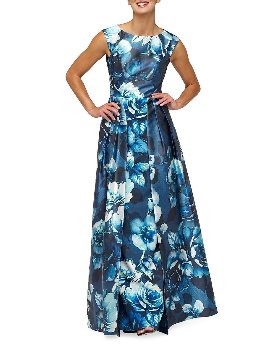 Women's Kate Floral Pleated Gown - Dark Ink Multi - Size 16