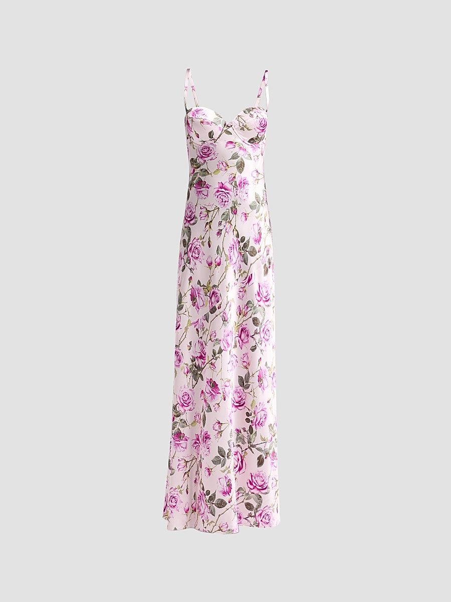 Women's Sayla Floral Silk Maxi Dress - Light Purple Grandiflora Rose - Size 14