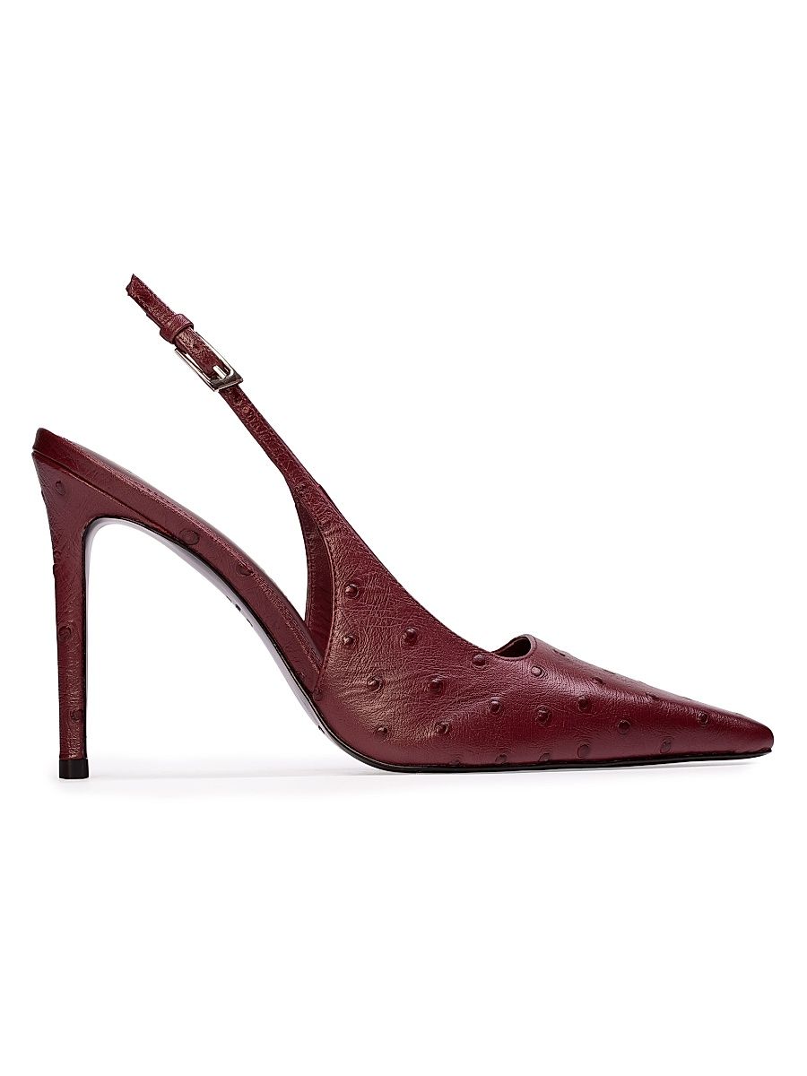 Women's Lainey 100MM Ostrich Pumps - Ruby Ostrich Leather - Size 12