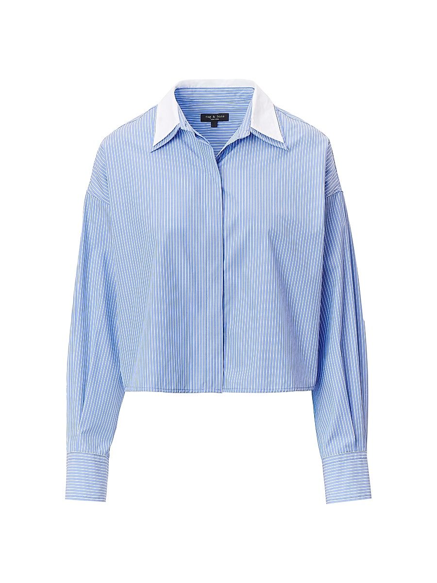 Women's Marin Stripe Layered Cotton Shirt - Blue Stripe - Size XL