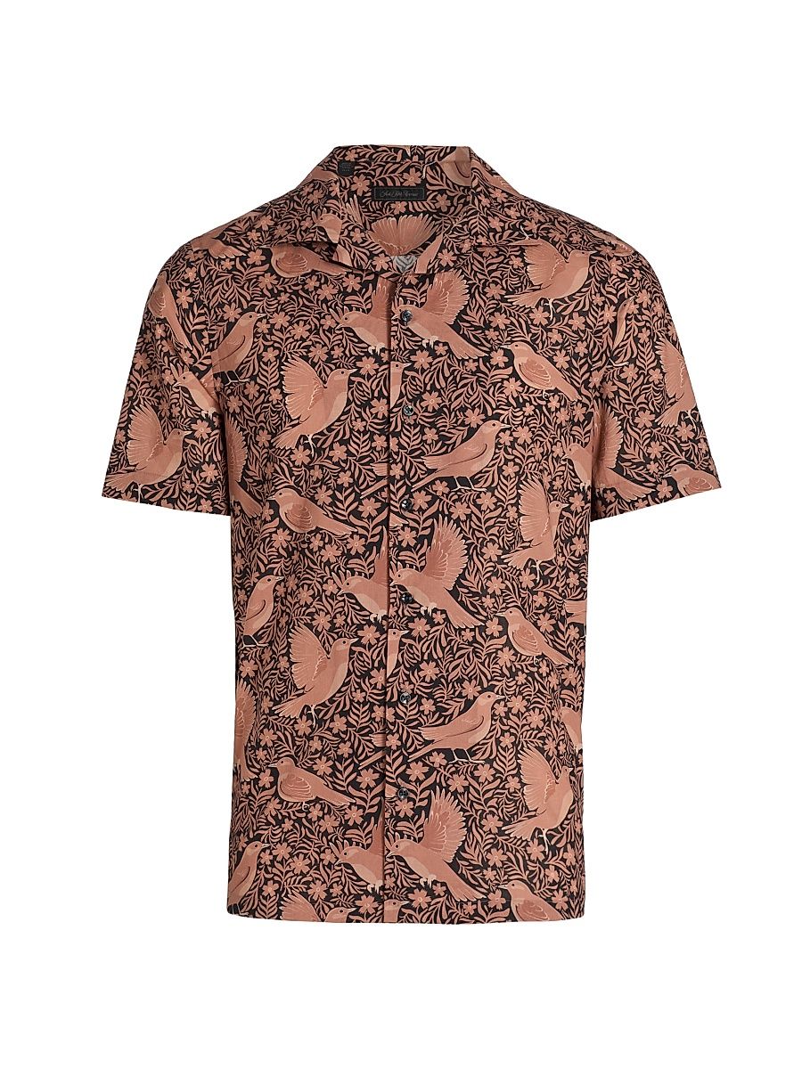 Men's COLLECTION Bird-Print Cotton Camp Shirt - Tan - Size XXL