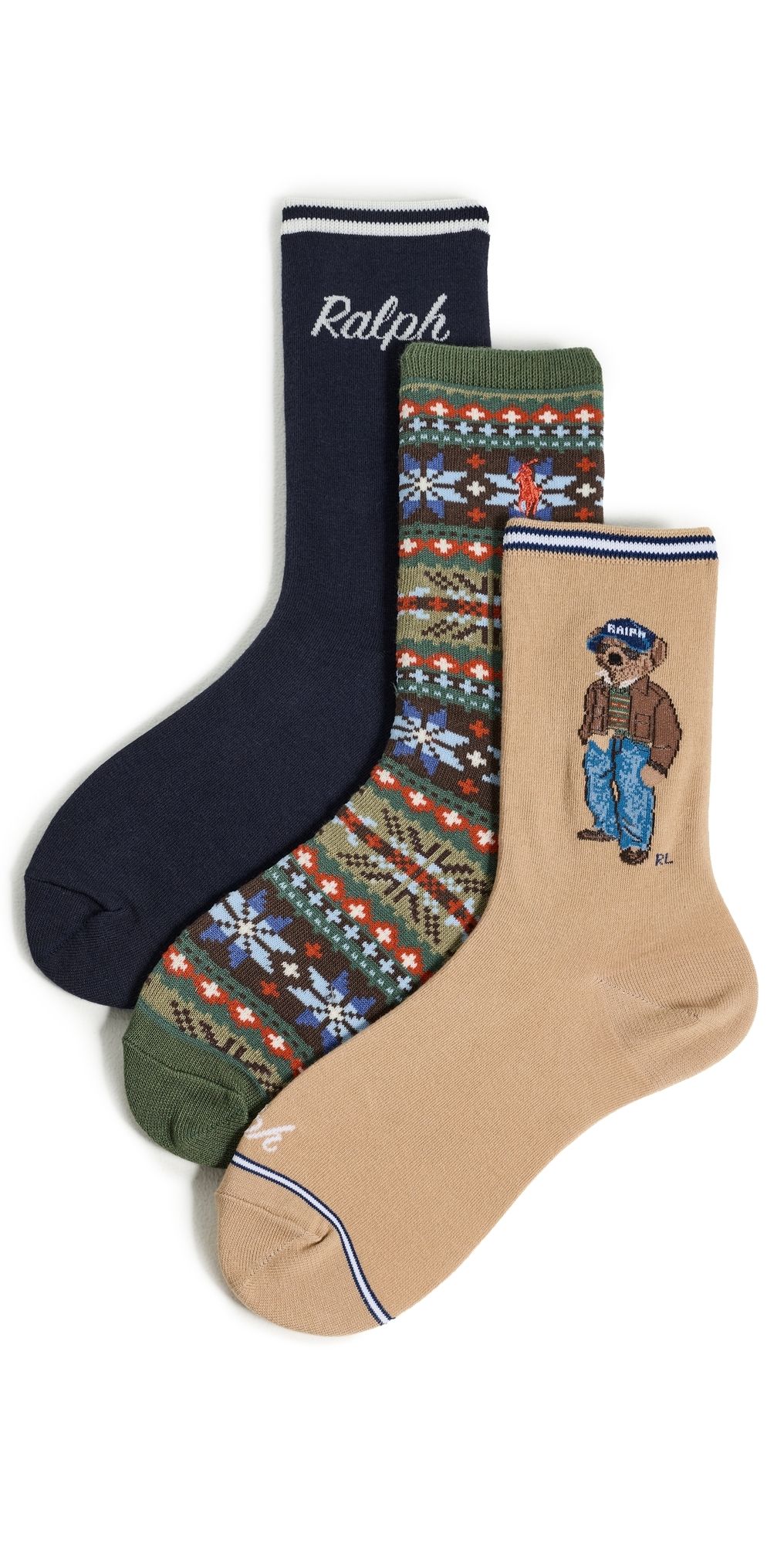 Polo Ralph Lauren Pre-Fall Bear Socks 3-Pack Tan One Size