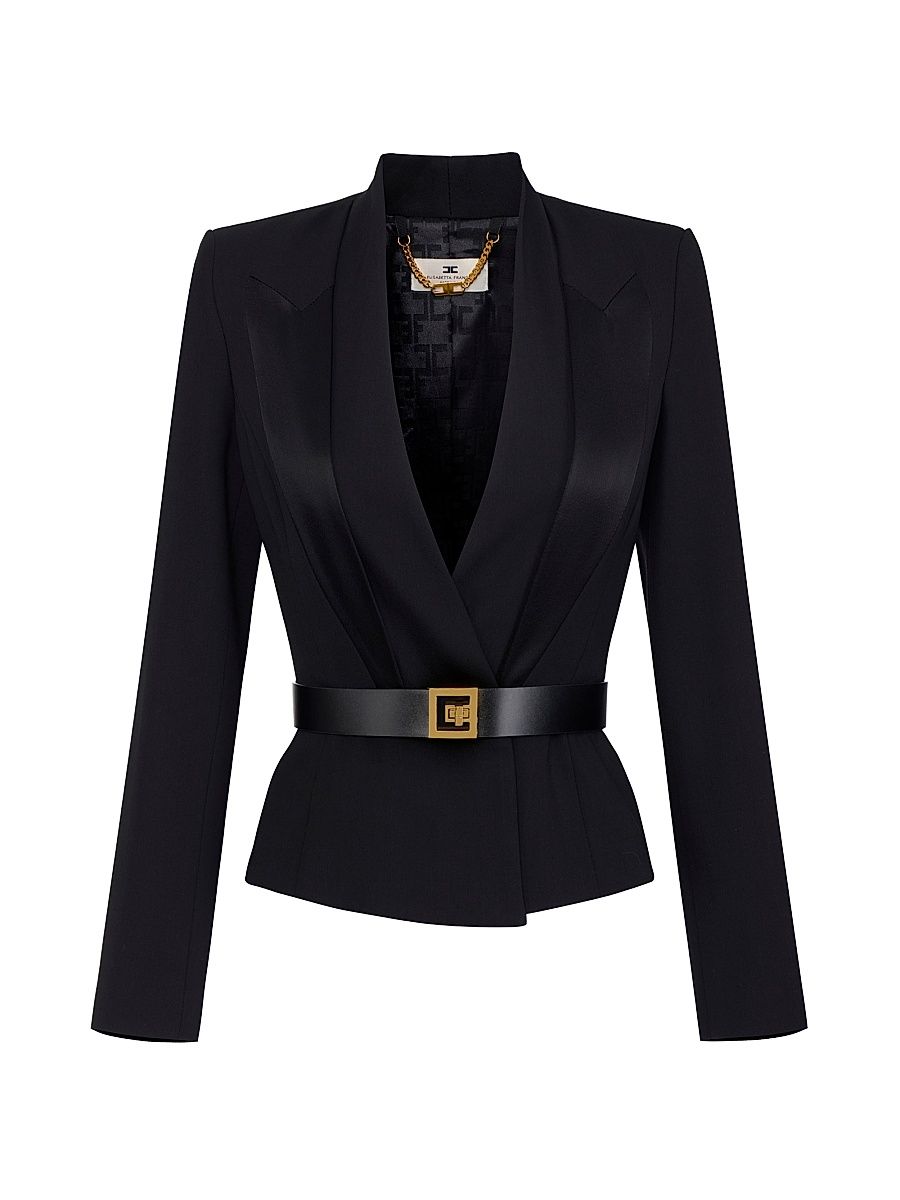 Women's Crêpe Satin Lapel Blazer - Nero - Size 6