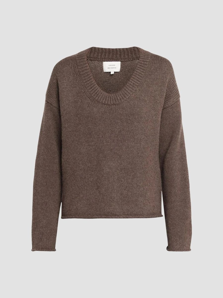 Loulou de Saison Women's Derry U-Neck Sweater - Coffee - Size XS
