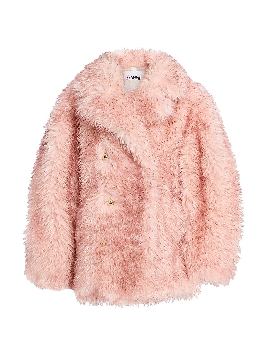Women's Faux-Fur Double-Breasted Coat - Light Pink - Size 10