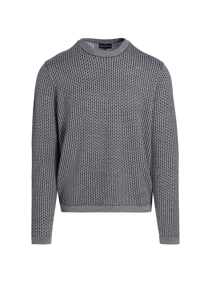 Men's Geometric Wool Crewneck Sweater - Grey - Size XXL
