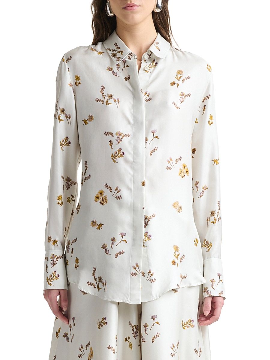 Women's Chika Floral Silk Shirt - Macadamia - Size 14