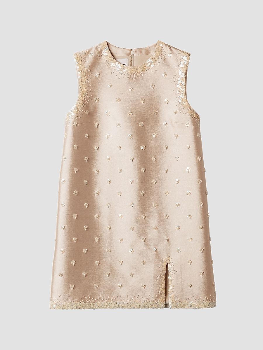 Women's Embroidered Silk and Wool Mini-Dress - Beige - Size 4