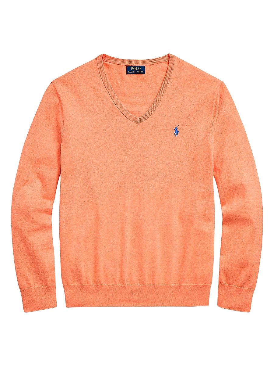Men's Logo Cotton V-Neck Sweater - Mari Gold Orange - Size XXL