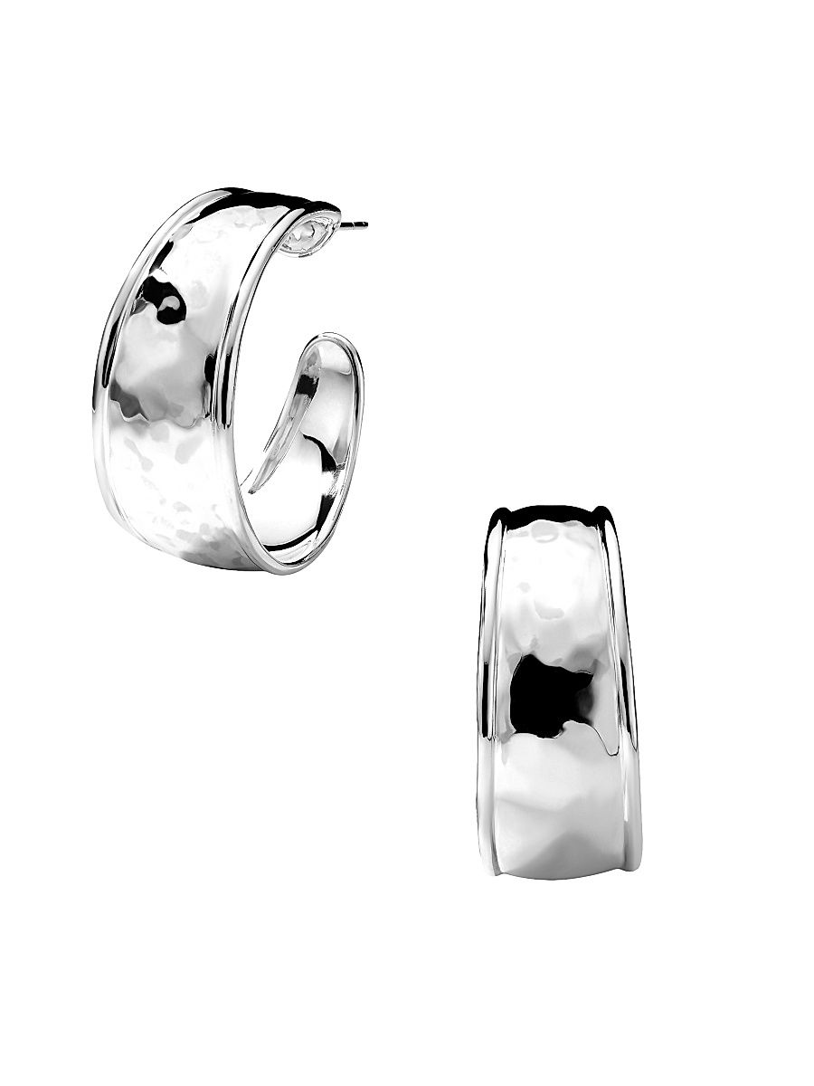 Women's Goddess Sterling Silver Medium Hoop Earrings - Silver