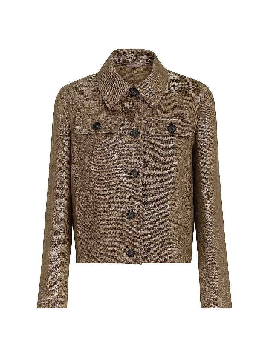 Women's Sparkling Linen Diagonal Jacket with Monili - Mud - Size 0