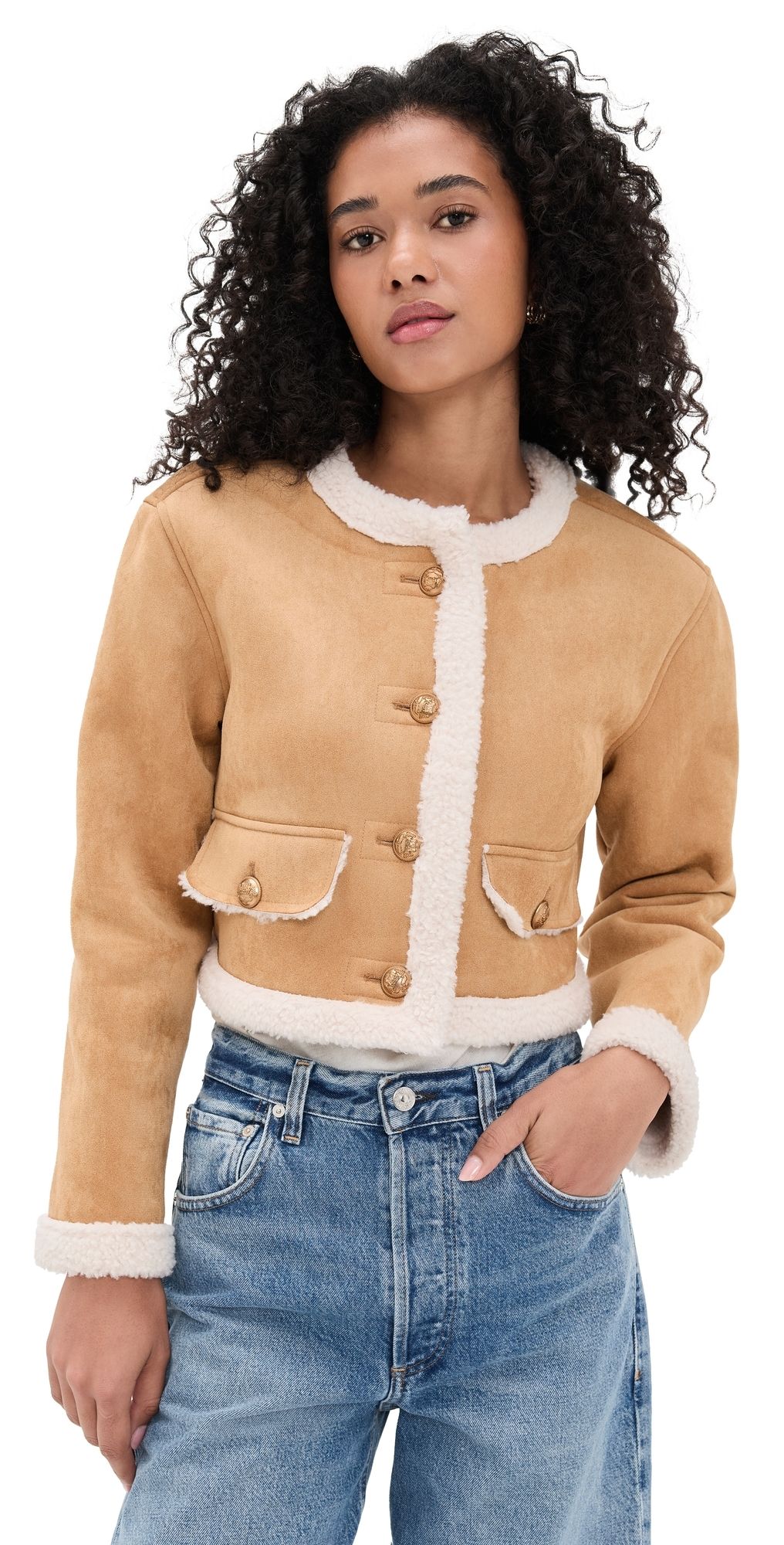 BLANKNYC Ahead of Curve Faux Suede Jacket Tan/Cream Combo L