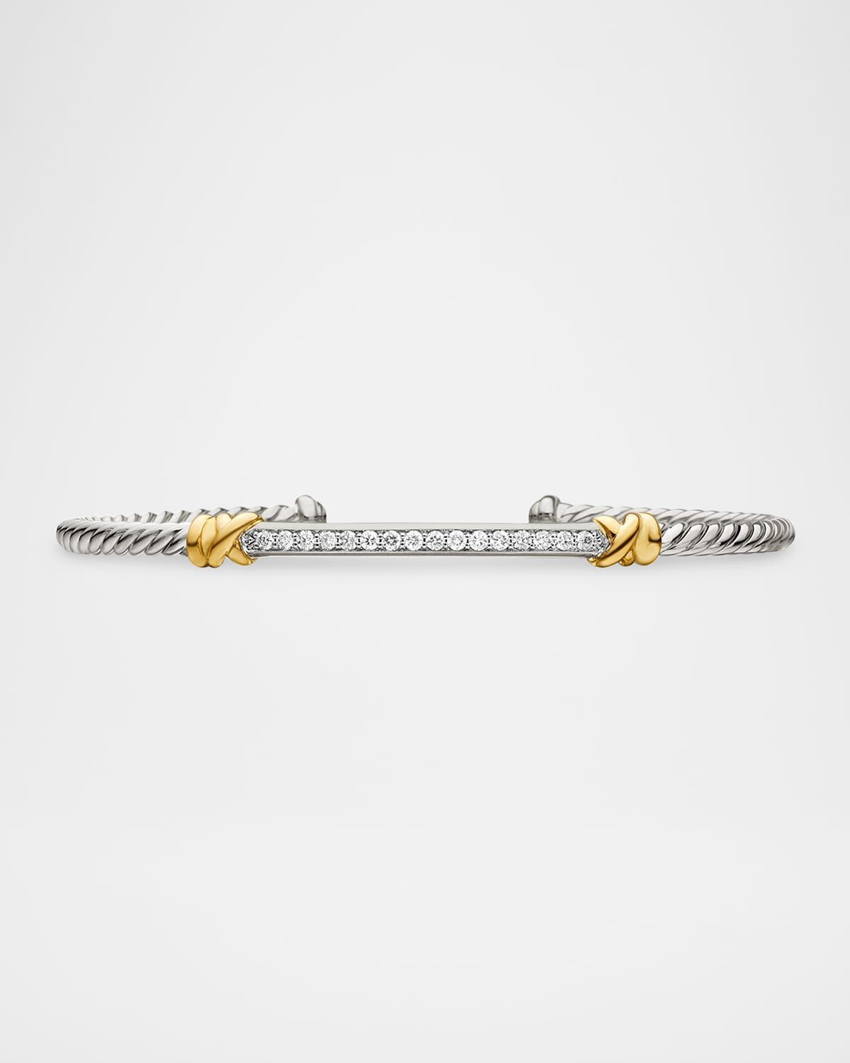 Petite Helena Cable Station Bracelet with Diamonds in Silver and 18K Gold, 3mm