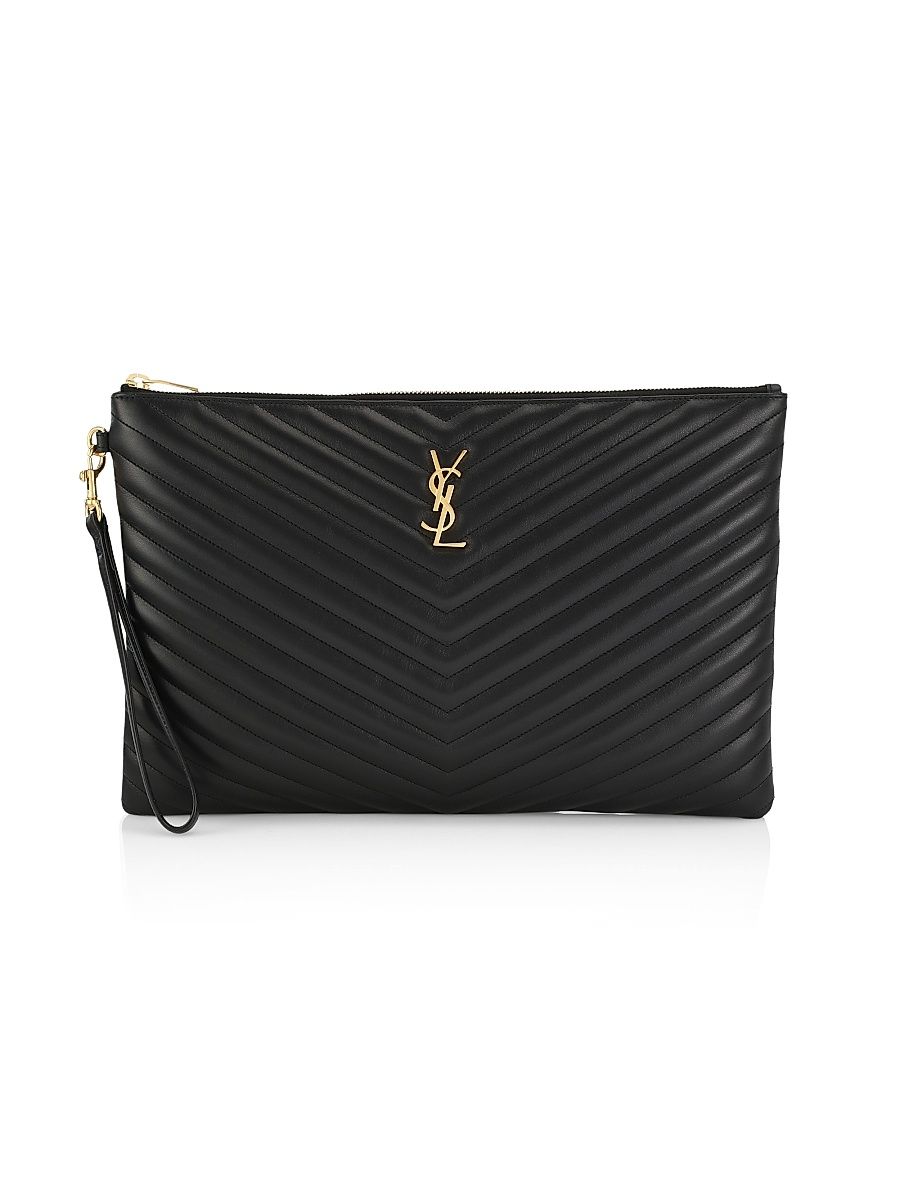 Women's Logo Matelassé Leather Pouch - Nero