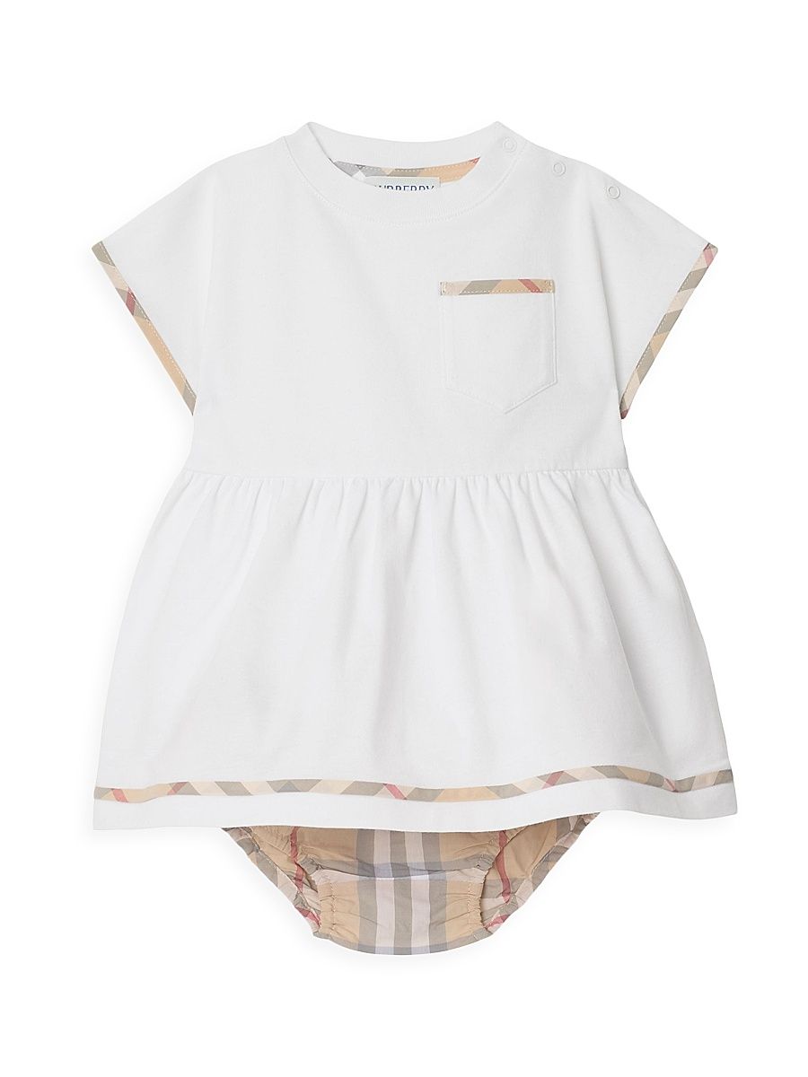 Baby Girl's Check Trim Cotton Dress & Bloomers Set - White - Size 9 Months
