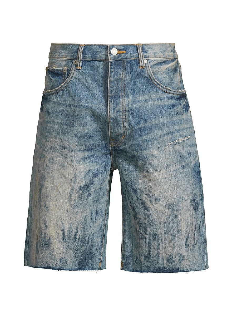 Men's P059 Mixed Paint Denim Shorts - Mid Indigo - Size 30