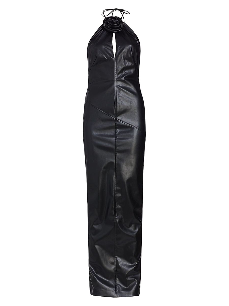 Women's Danz Faux Leather Appliqué Gown - Jet Black - Size Medium