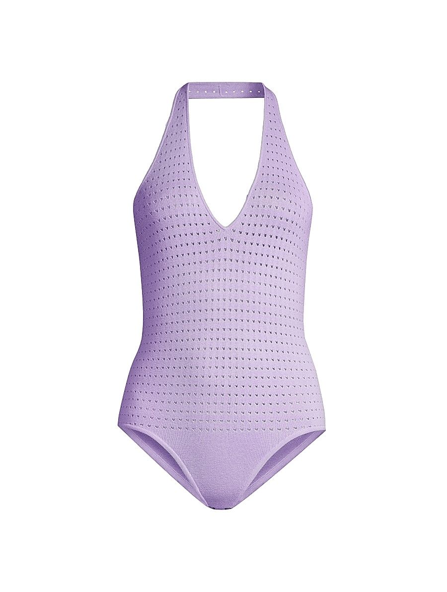 Women's Laser-Dot Halter Bodysuit - Purple - Size Small