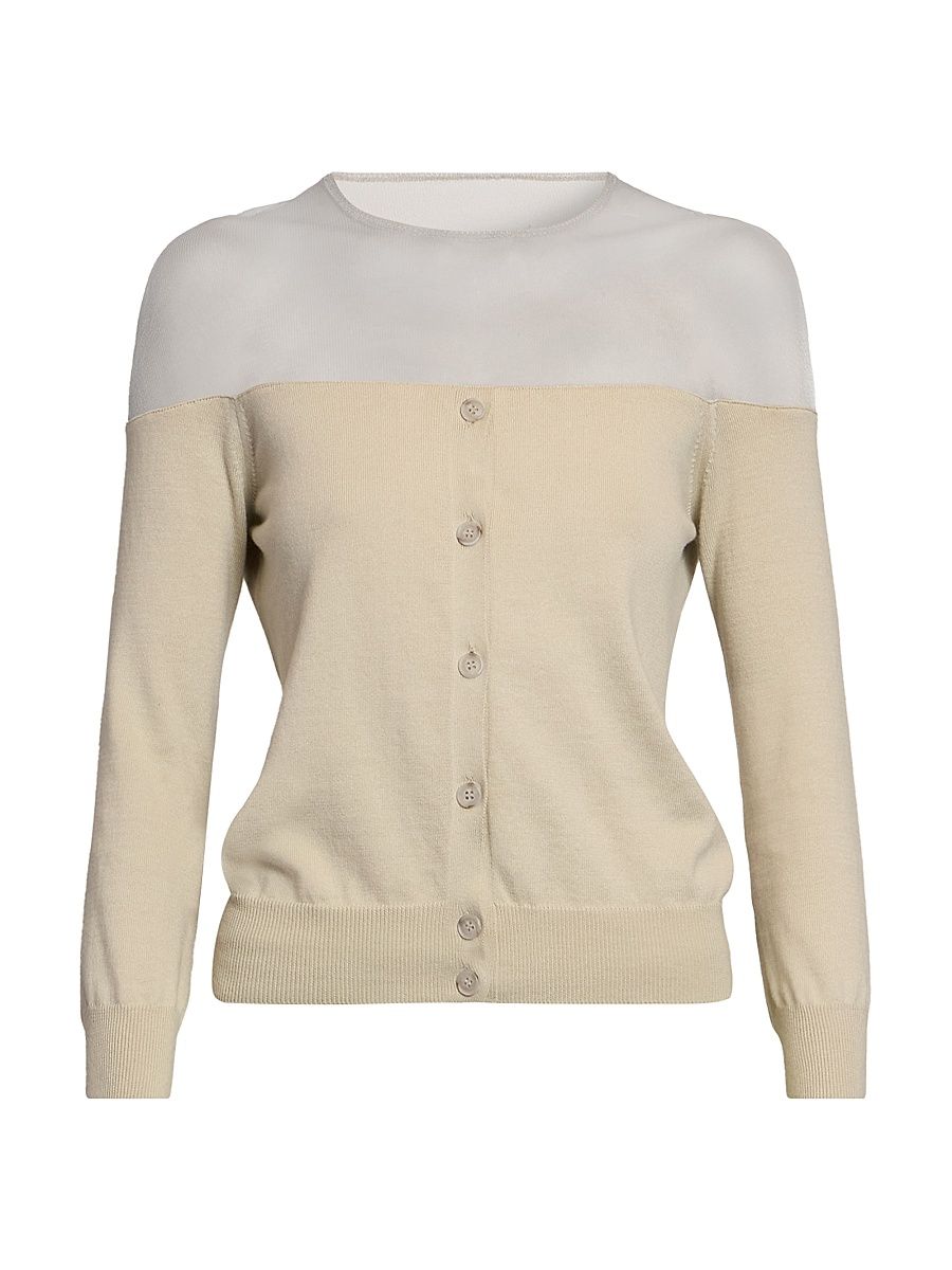 Women's Illusion Cotton-Blend Cardigan - Beige - Size XS