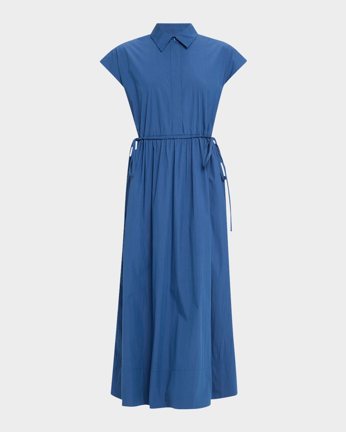 Drawstring Gathered Midi Shirtdress