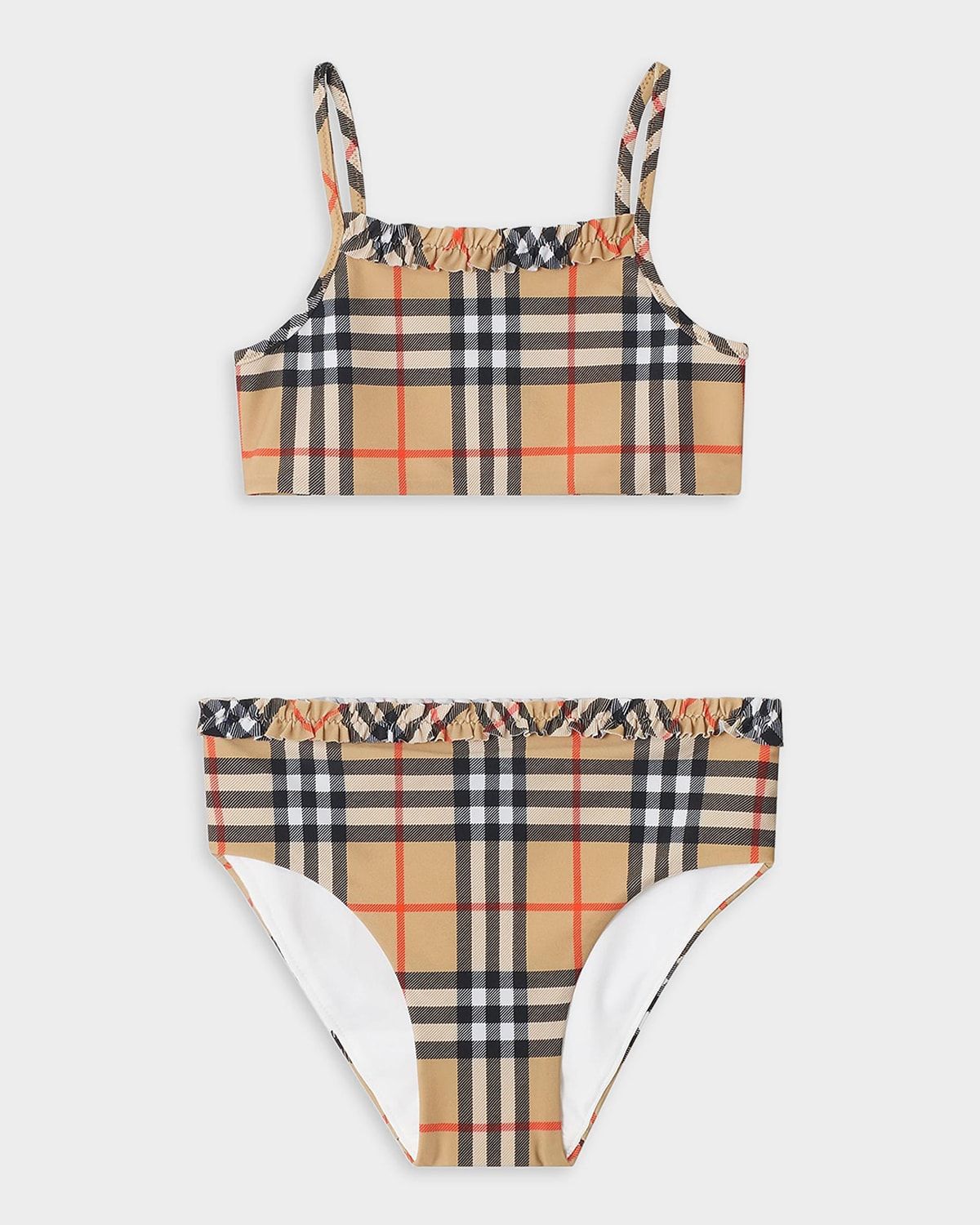 Girl & apos;s Ruffe-Trim Check Two-Piece Swimsuit, Size 3-14