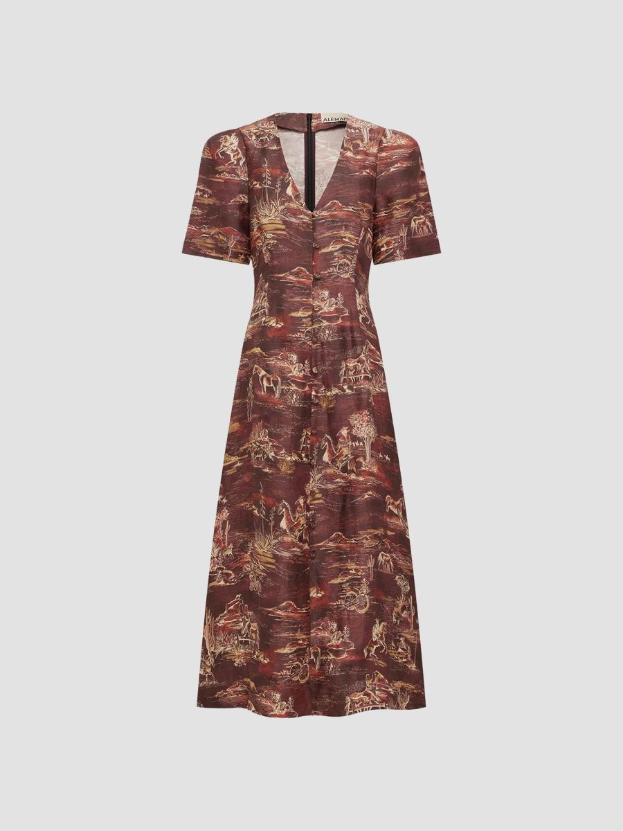 Women's Ezra Printed Cotton-Blend Midi Dress - Chocolate - Size 2
