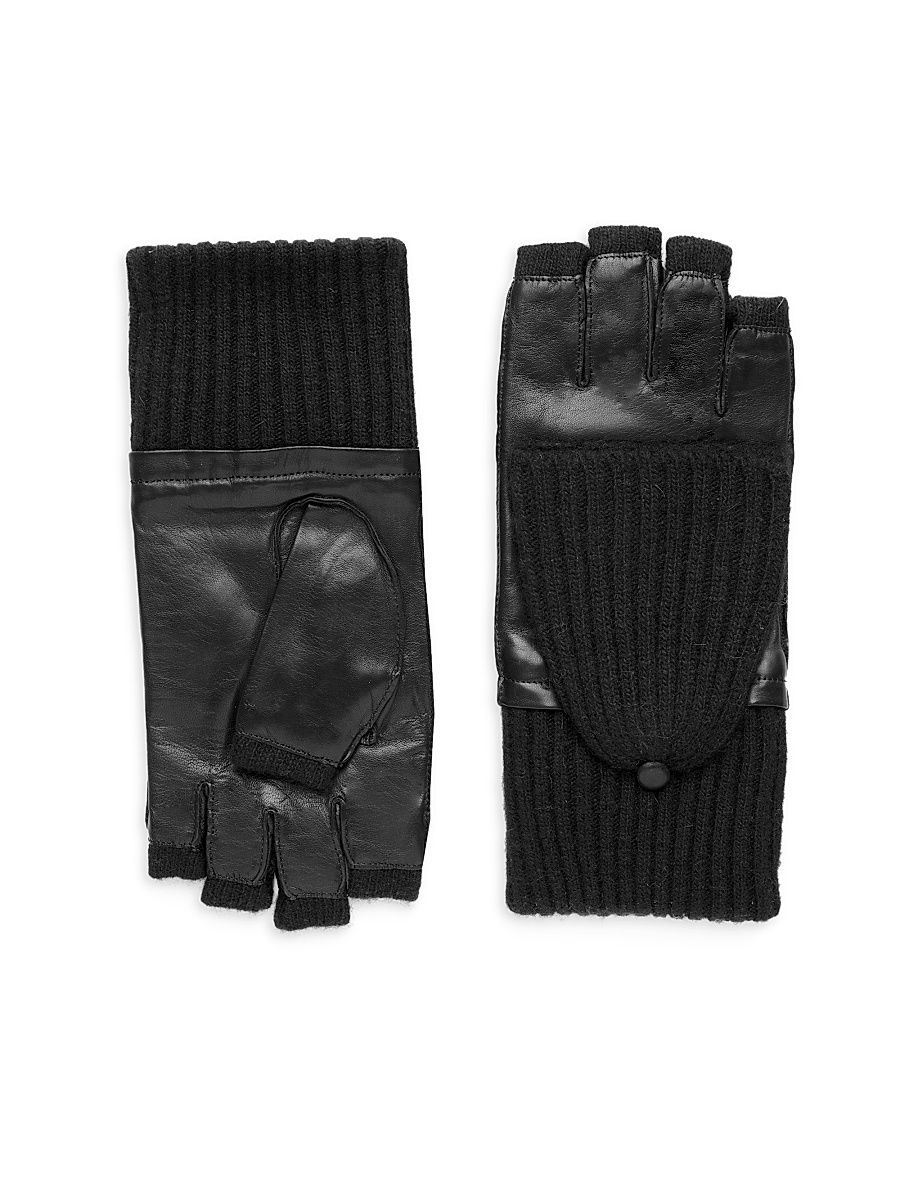 Women's Leather & Cashmere-Blend Fingerless Gloves - Black
