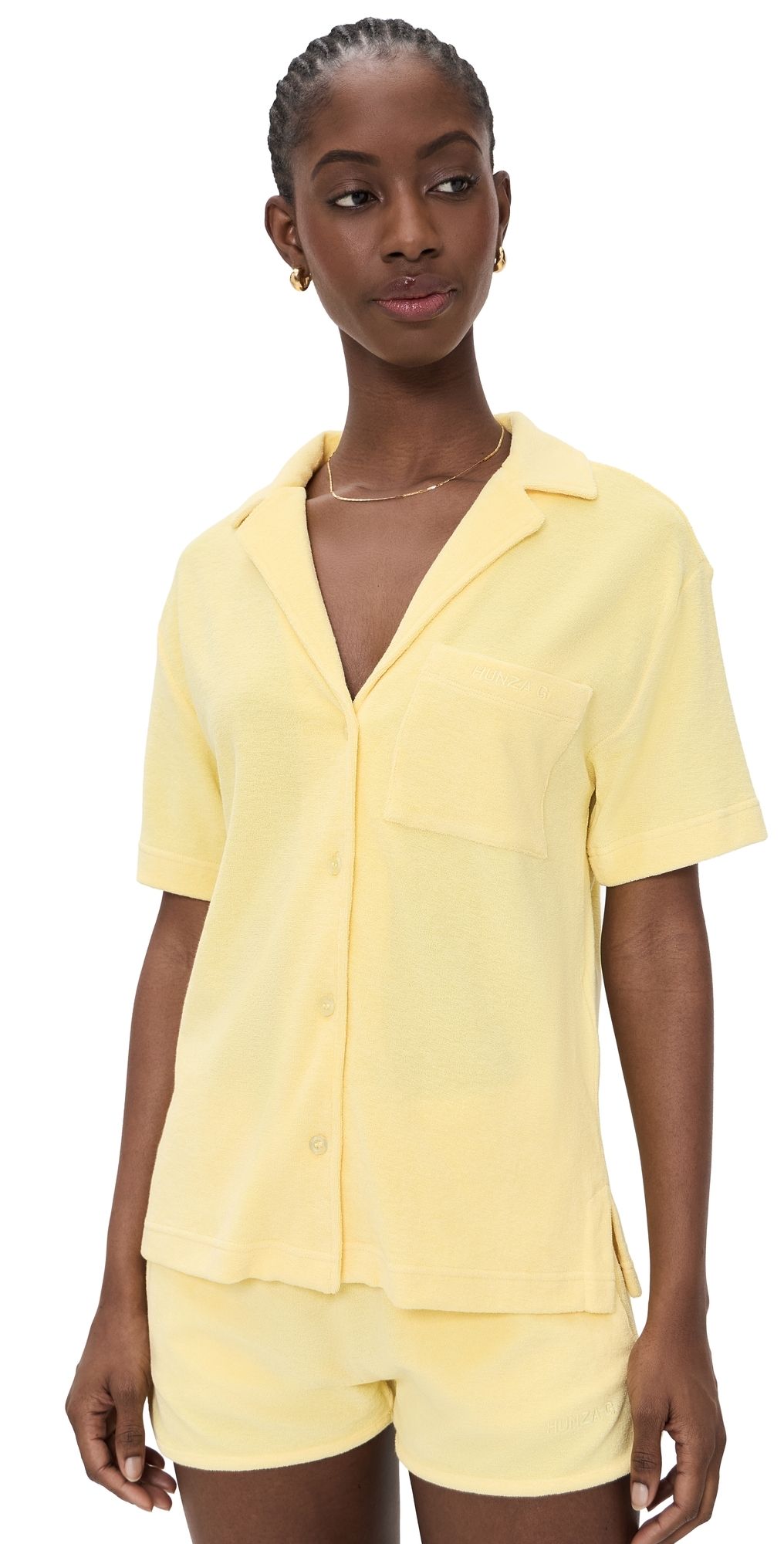 Hunza G Terry Towelling Collared Top Butter L