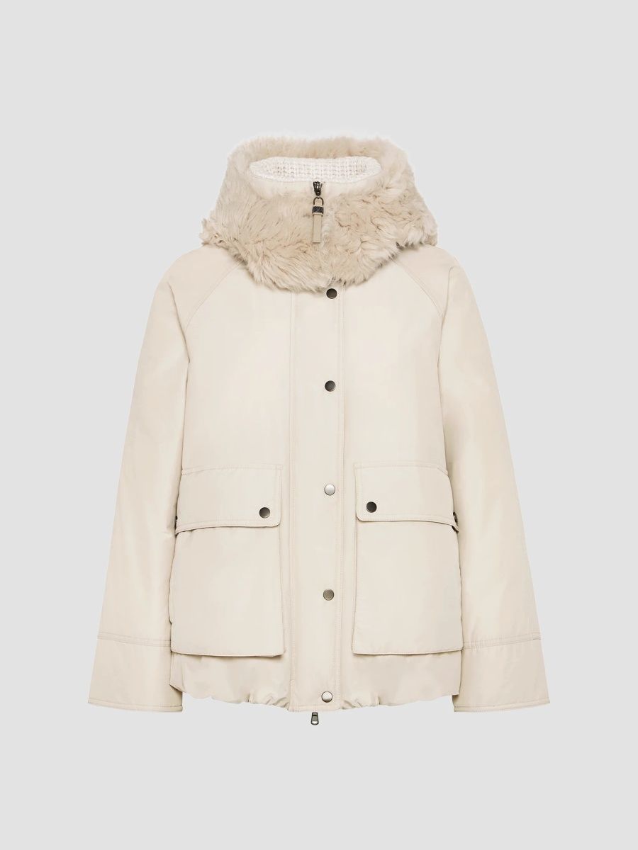 Brunello Cucinelli Women's Techno Cotton Water-Resistant Taffeta Down Parka Coat - Cool Beige - Size 0