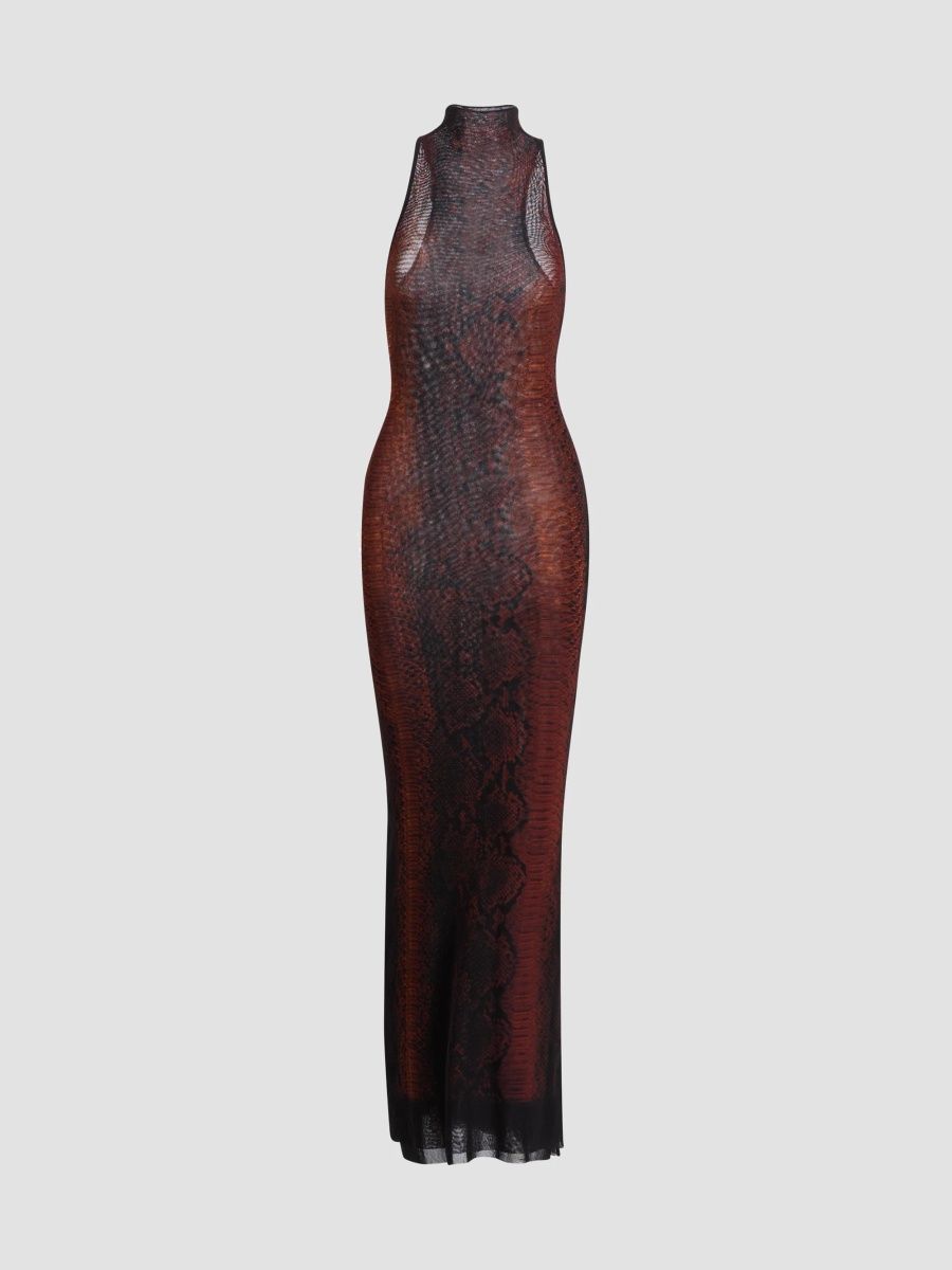 Jean Paul Gaultier Women's Snakeskin-Print Sleeveless Maxi Dress - Brown Black - Size Medium