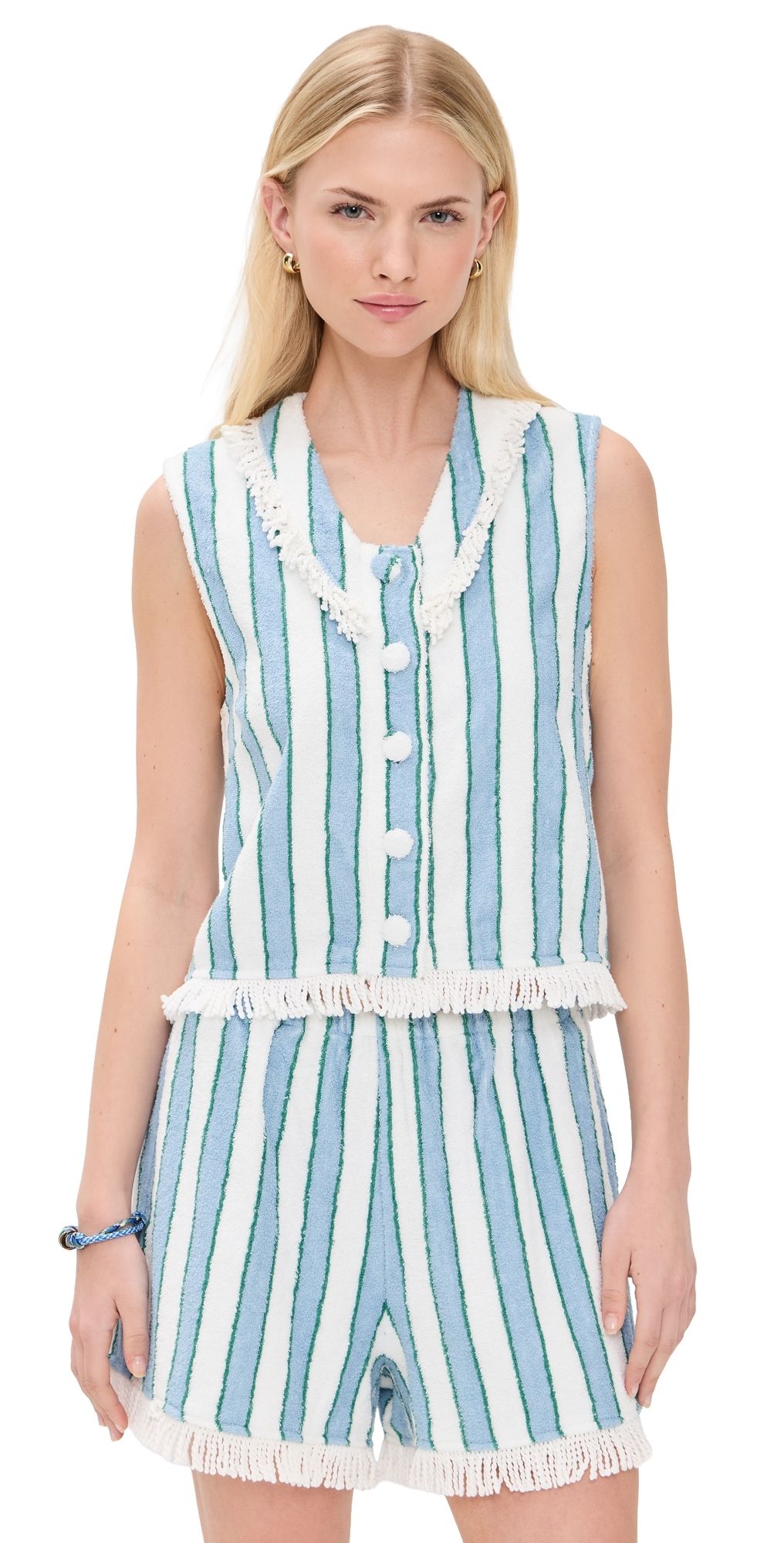 The Tiny Big Sister Towel Striped Top Off White/Denim Blue 34