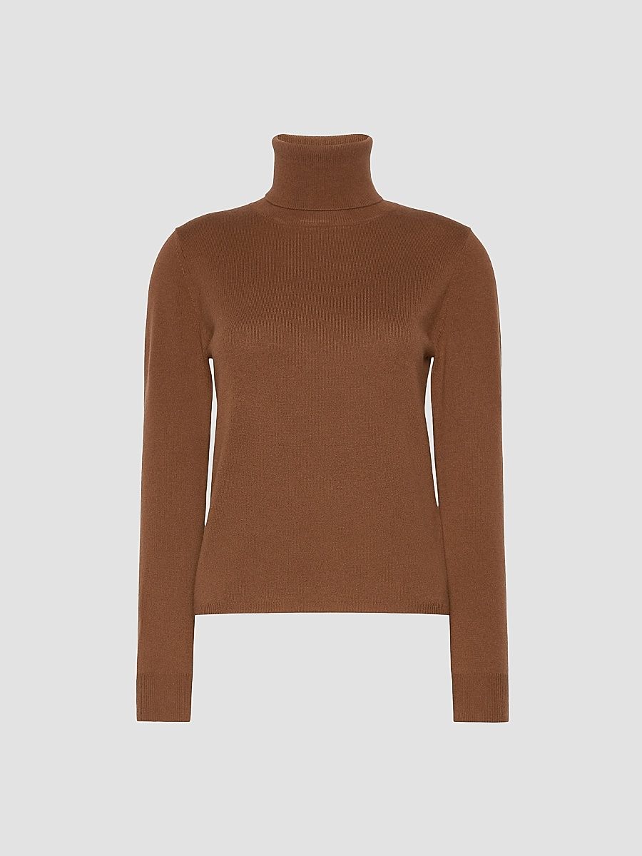 Women's Wool and Cashmere Turtleneck Sweater - Tobacco - Size XL