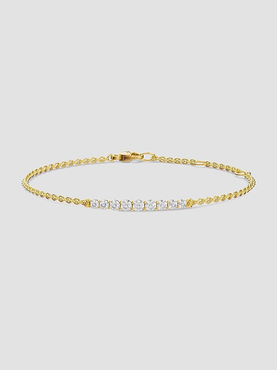 Women's Petite Pavé Tapered Bar Chain Bracelet in 18K Yellow Gold with Diamonds, 1.5MM - Diamond