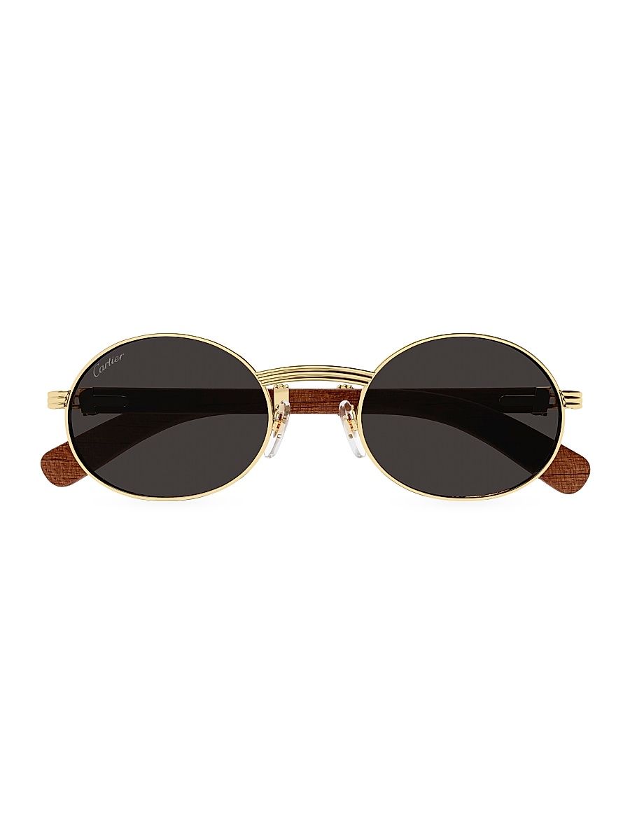 Men's Première De Cartier 55MM Oval Sunglasses - Gold Wood Dark Grey