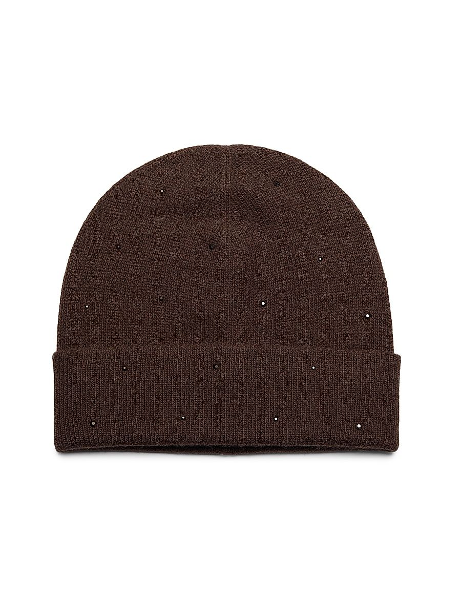 Women's Monochromatic Crystal Cashmere Cuffed Beanie - Chocolate Brown