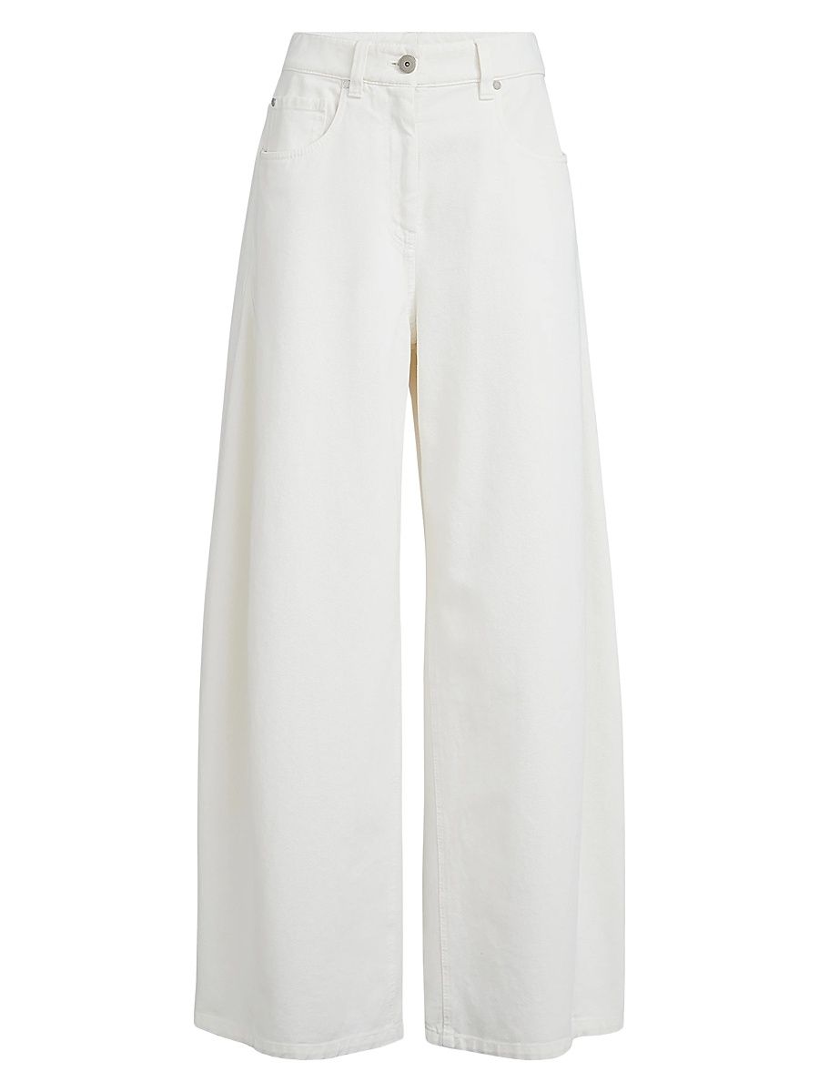 Women's Dyed Denim Wide Trousers with Monili - White - Size 12