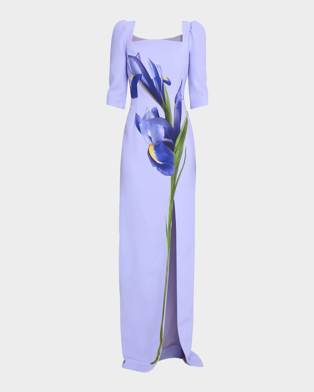 Floral-Print Crepe Column Gown