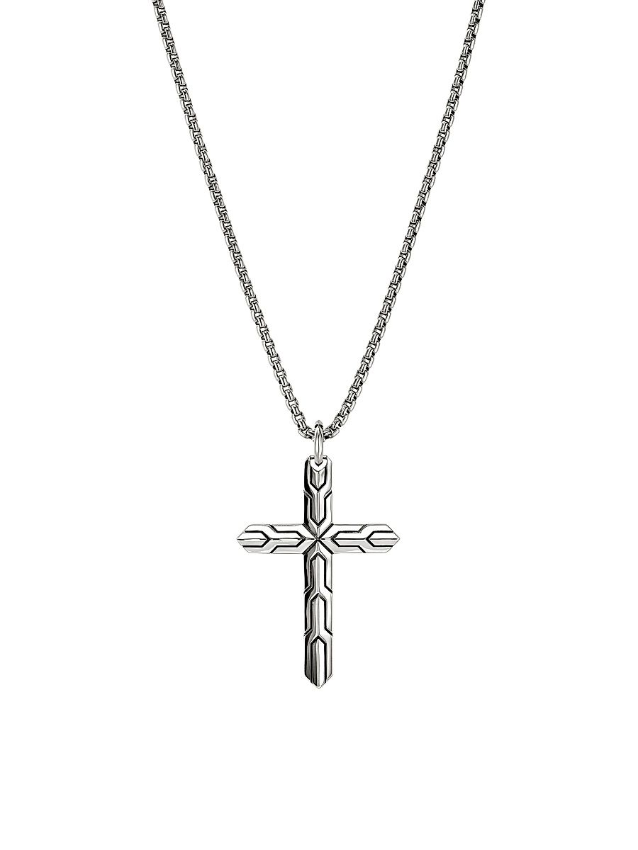Men's Icon Sterling Silver Cross Pendant Necklace - Dark Silver - Size 22