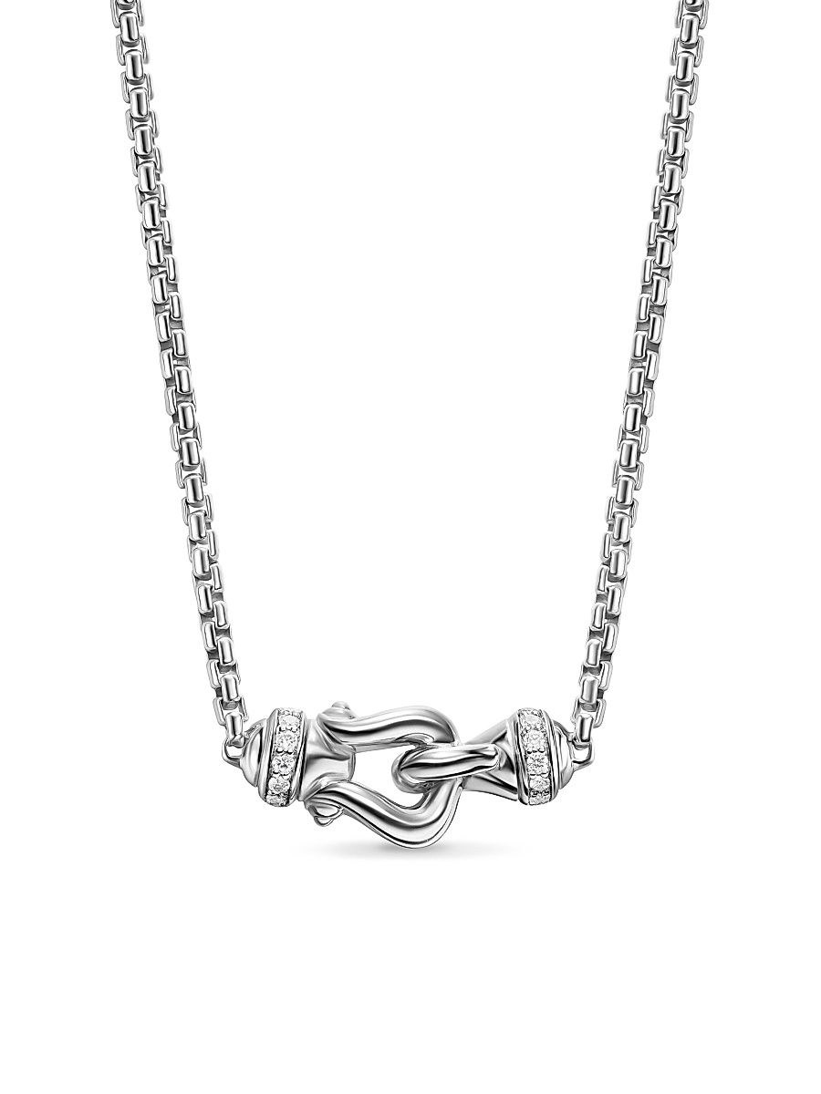 Women's Petite Buckle Necklace in Sterling Silver with Diamonds, 16.2MM - Diamond - Size 17