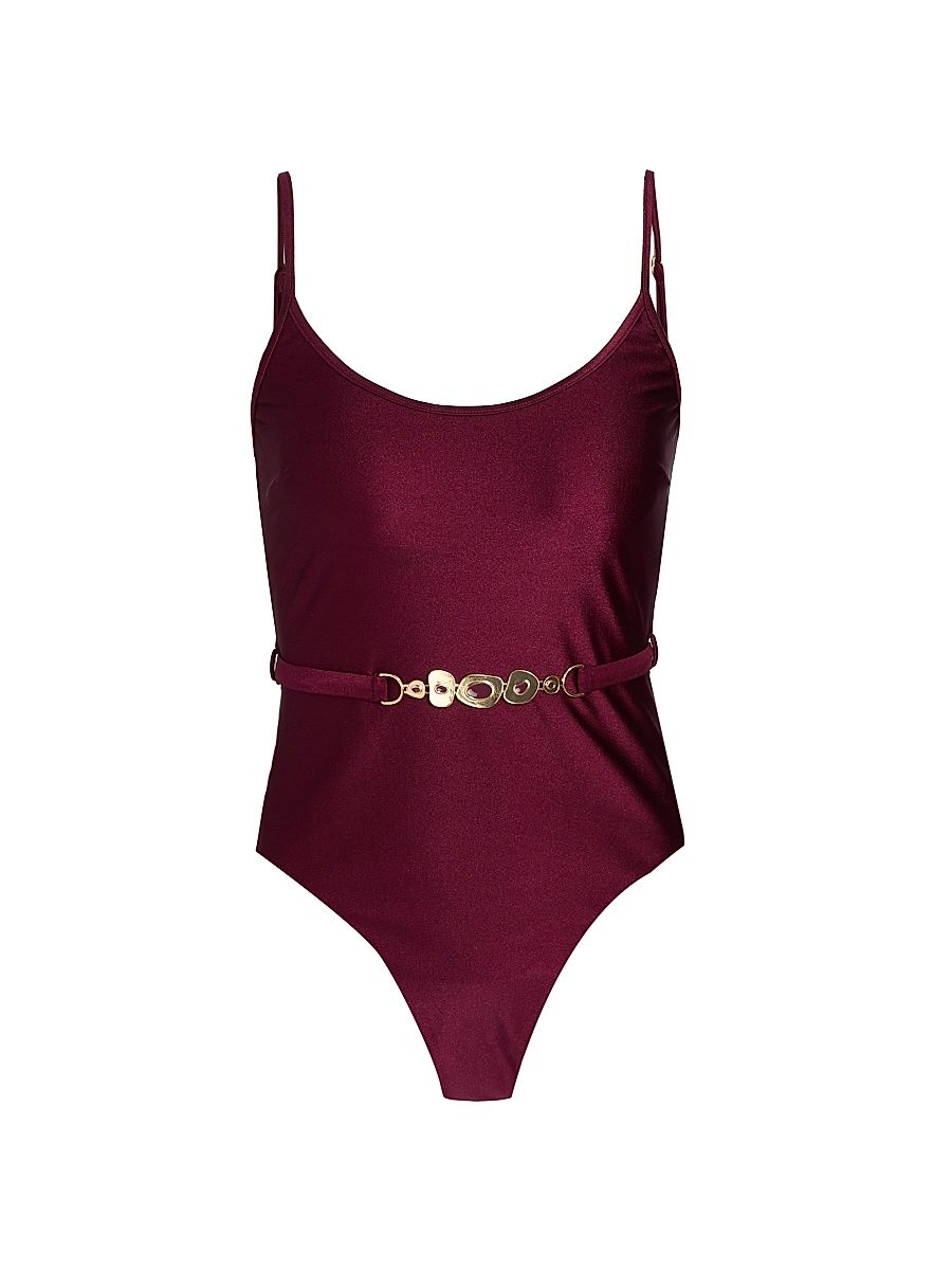 Women's Awaken Belted One-Piece Swimsuit - Burgundy - Size 10
