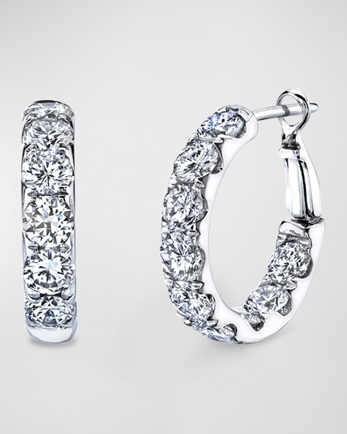 18K White Gold Diamond Hoop Earrings, 3.24tcw/0.75"L