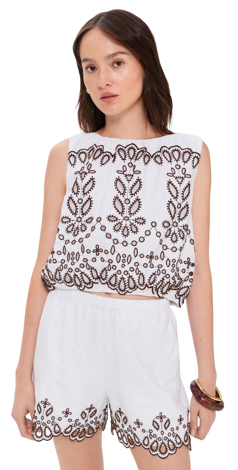 Madewell Embroidered Sleeveless Bubble Top in Poplin White Eyelet M