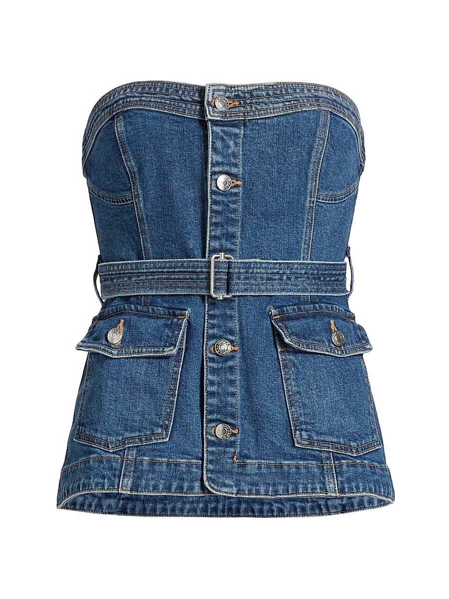 Women's Cyan Belted Bustier Top - Marine Wash - Size 12