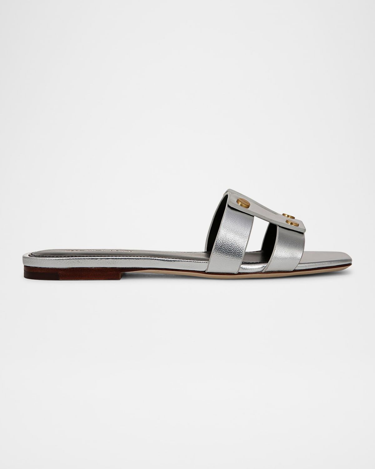 Via Metallic Flat Slide Sandals