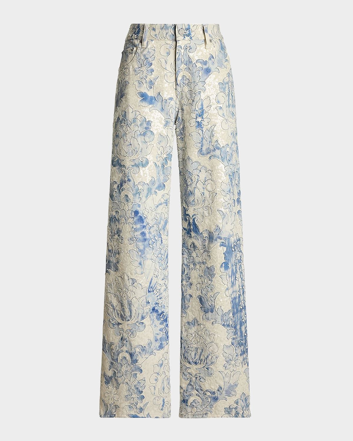 Beaded Mercer Wide-Leg Denim Jeans