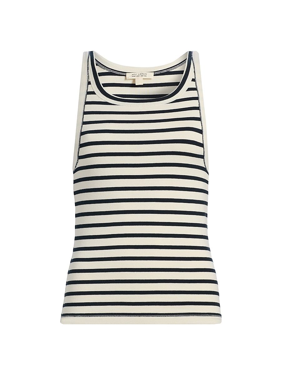 Women's Jennifer Striped Cotton Tank - Ecru Black Stripe - Size XL